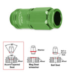 20Pc M12X1.25 Green JDM Open End Cone Wheel Lug Nuts + Spline Locks + Key