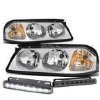 Chrome Housing Clear Headlight + Amber Corner + LED Fog Light Set for Impala (2000–2005)