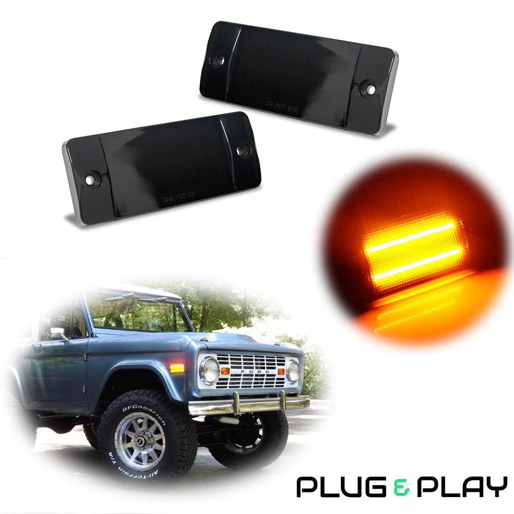 Smoked Lens Amber Front Side Marker Lights for Ford Bronco (1970–1977)