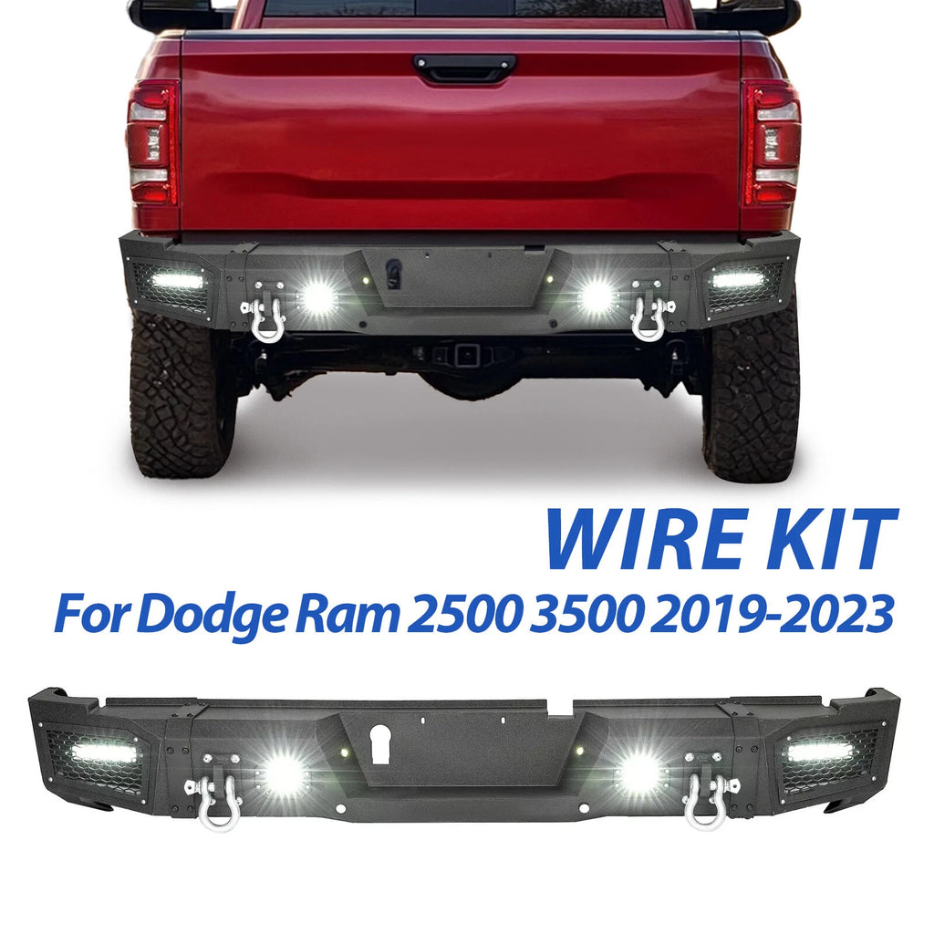 Steel Rear Bumper for Dodge Ram 2500 3500 (2019–2023) w/ Sensor Holes, LED