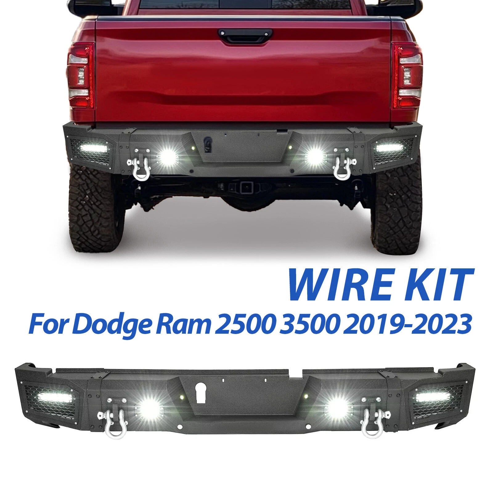 Steel Rear Bumper for Dodge Ram 2500 3500 (2019–2023) w/ Sensor Holes, LED
