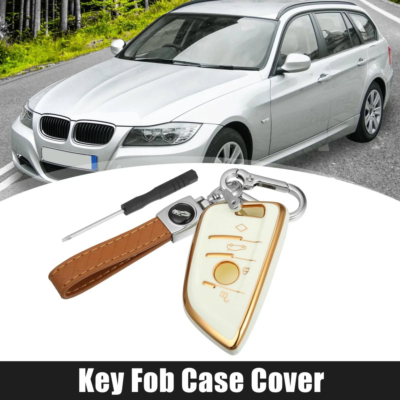 Key Fob Remote for BMW 1-7 Series X1 TPU with Keychain White