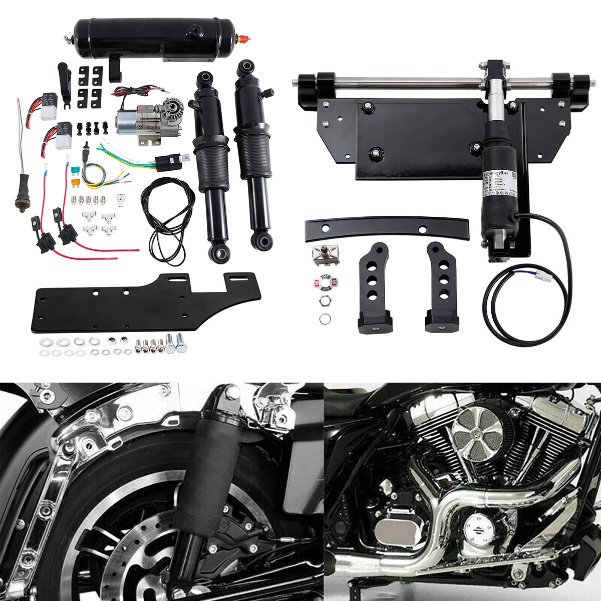 Electric Center Stand & Air Ride Suspension & Air Tank for Harley Touring (2009–2016)