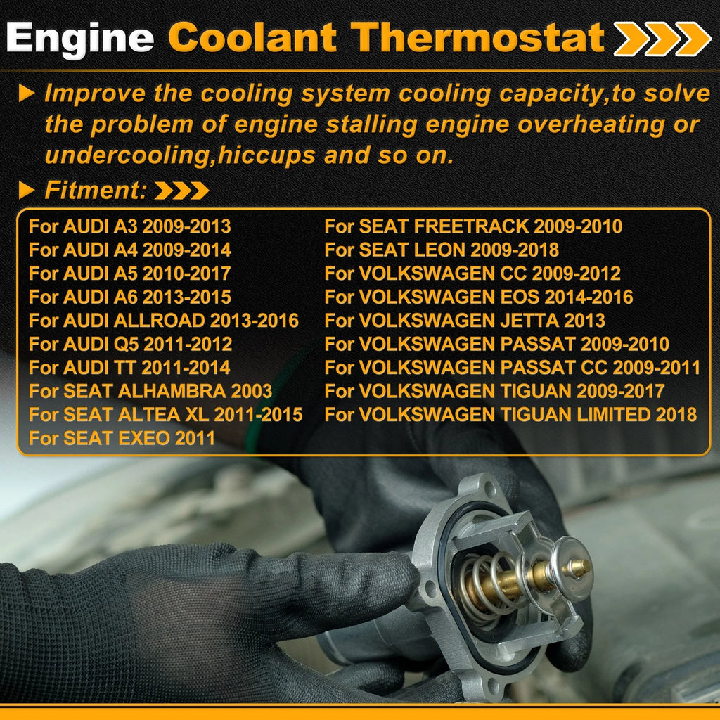 Engine Coolant Thermostat 06J121113A for Audi A3 (2009–2013) with Seal