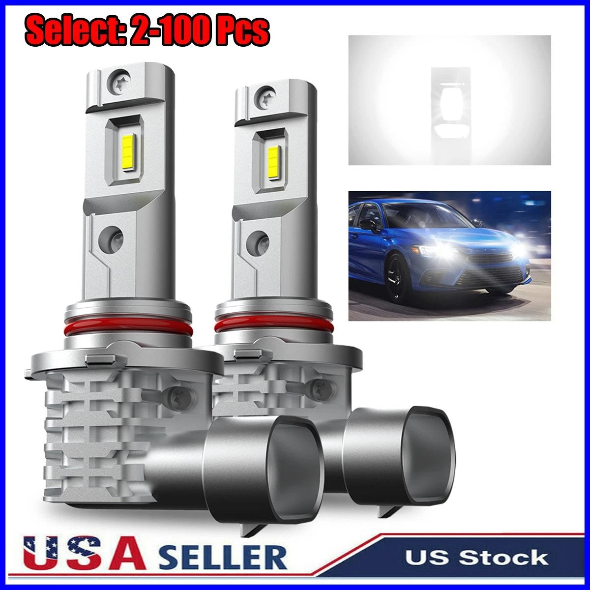 100x AUXITO 9005 LED Headlight Bulbs Kit 200W 40000LM 6500K for