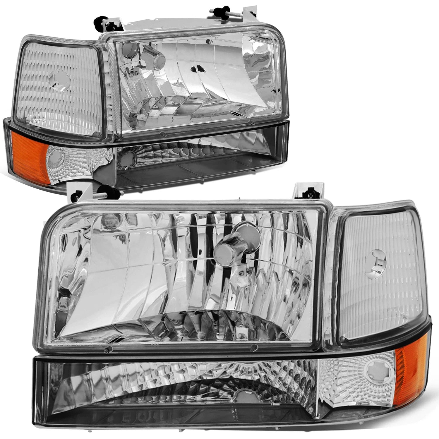 Chrome Bumper Headlights + Amber Corner Lamp for Ford F150/F250/F350 (1992–1996)