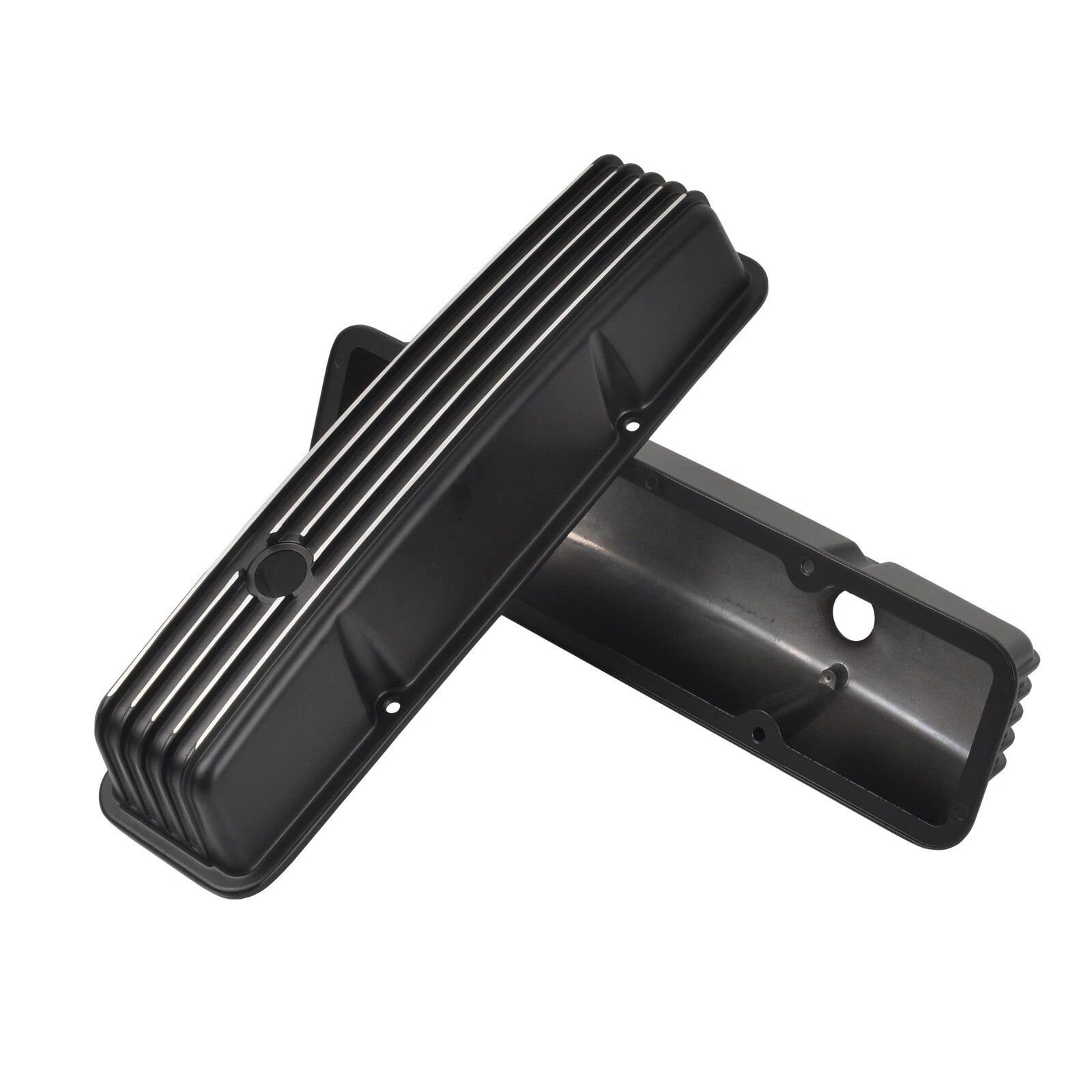 Valve Covers & 12" Oval Air Cleaner for SBC Chevy (1958–1986) Finned Tall Black