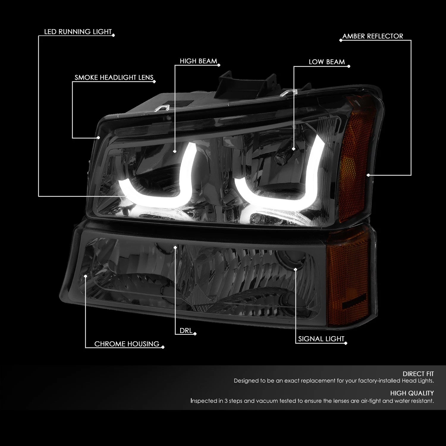 Smoked Amber J-Halo LED DRL Headlights for Chevy Silverado (2003–2007)