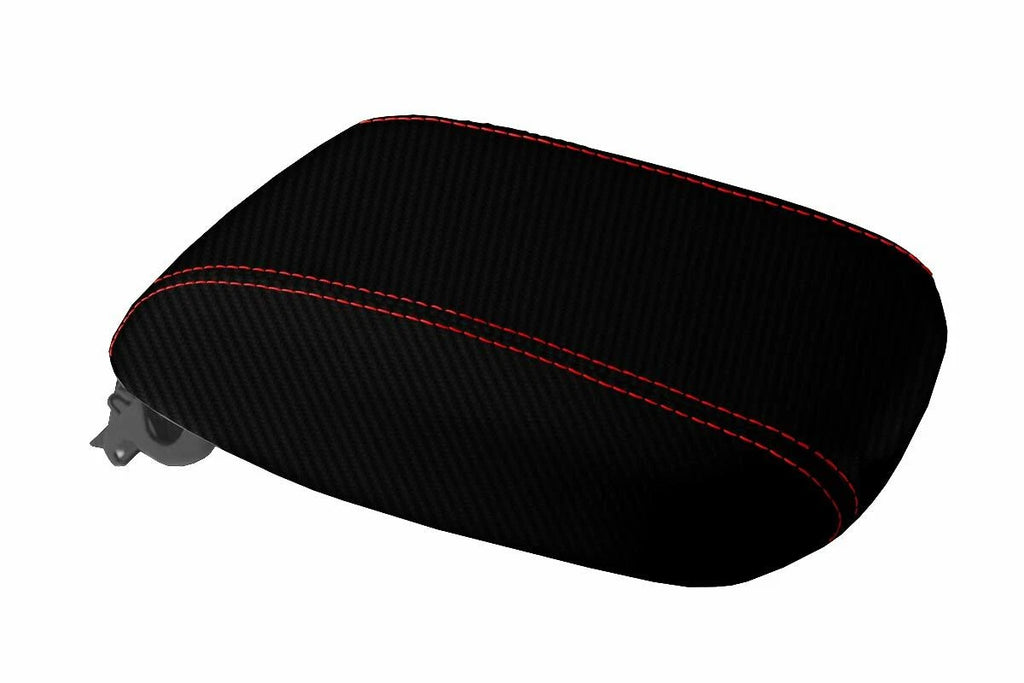 Carbon Fiber Console Lid Armrest Cover for Dodge Dart (2013–2016) Red Stitch