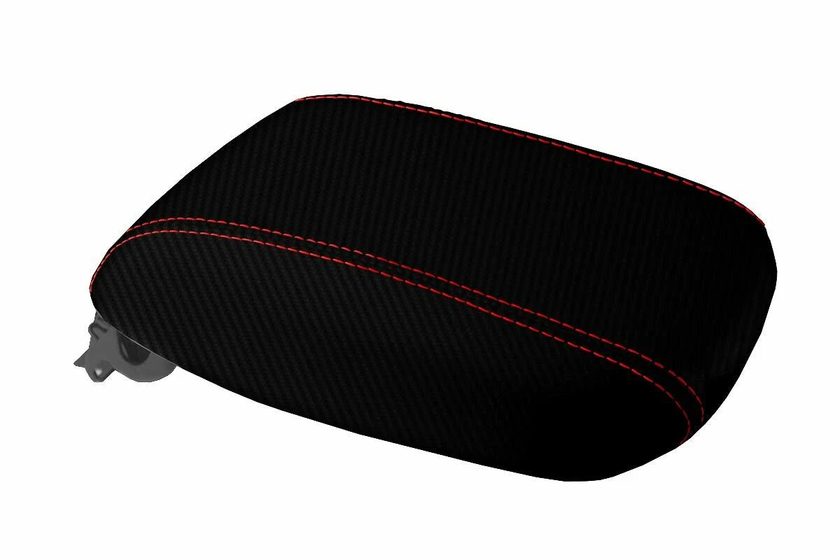 Carbon Fiber Console Lid Armrest Cover for Dodge Dart (2013–2016) Red Stitch