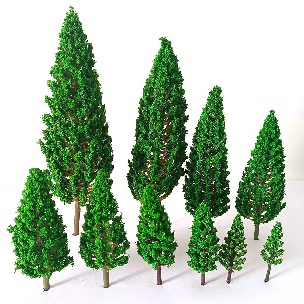 10Pcs Micro Pine Trees for Model Train Layout Scenery (HO-Z)