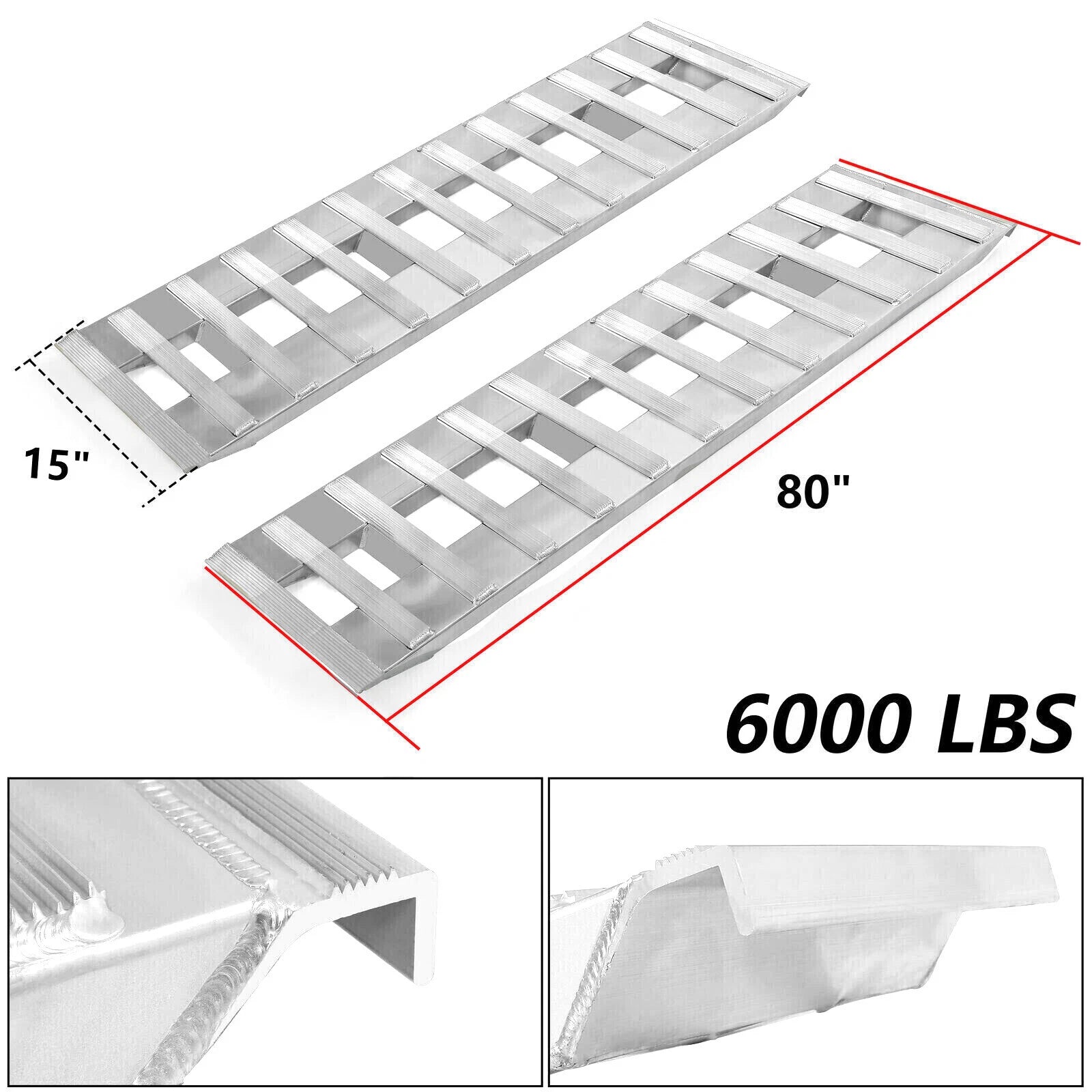 Set of 2 Aluminum Ramps 80"×15" 6000Lbs for Car Trailer Truck
