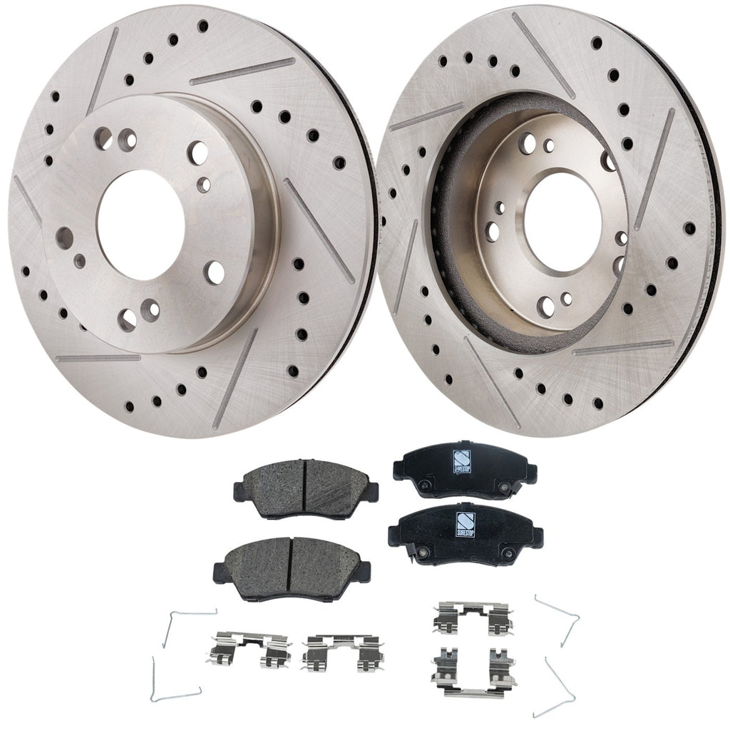 Brake Disc and Pad Kit for Honda Civic (2006–2011) Cross-drilled Slotted Front