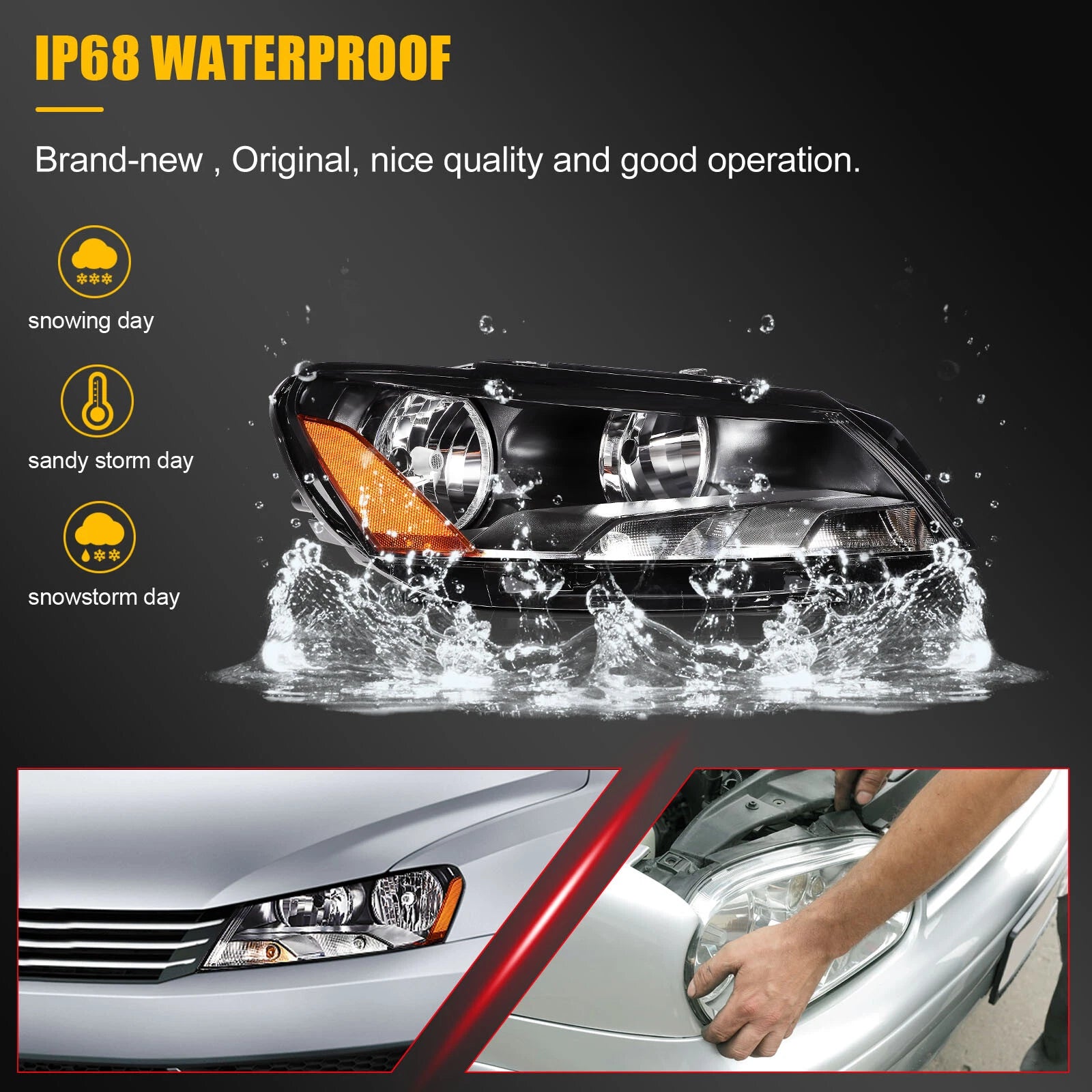 Pair of Black Housing Headlights for Volkswagen Passat (2012–2015)
