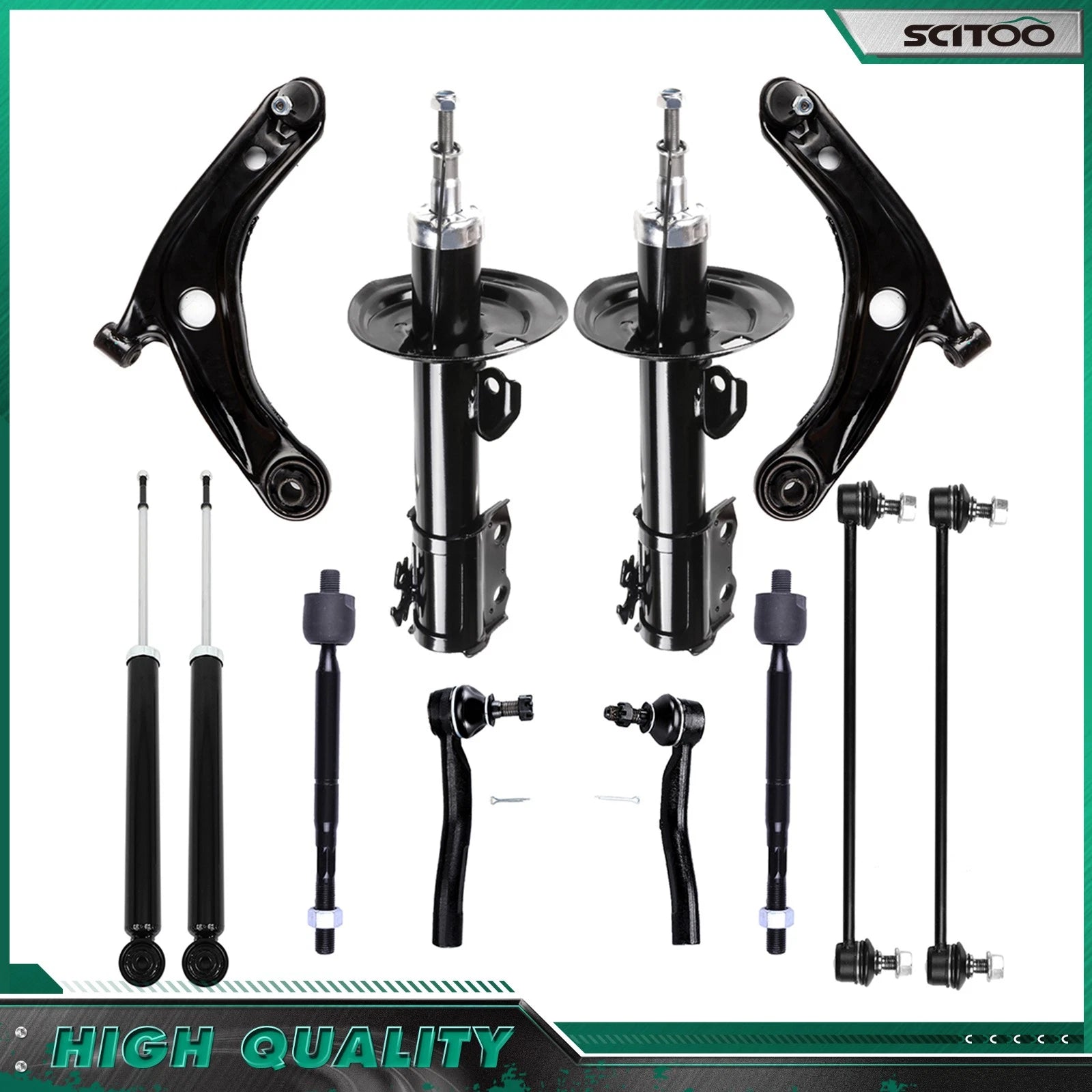 Set of 4 Struts Shocks Control Arms Tie Rods Sway Bars for Toyota Yaris (2007–2012)