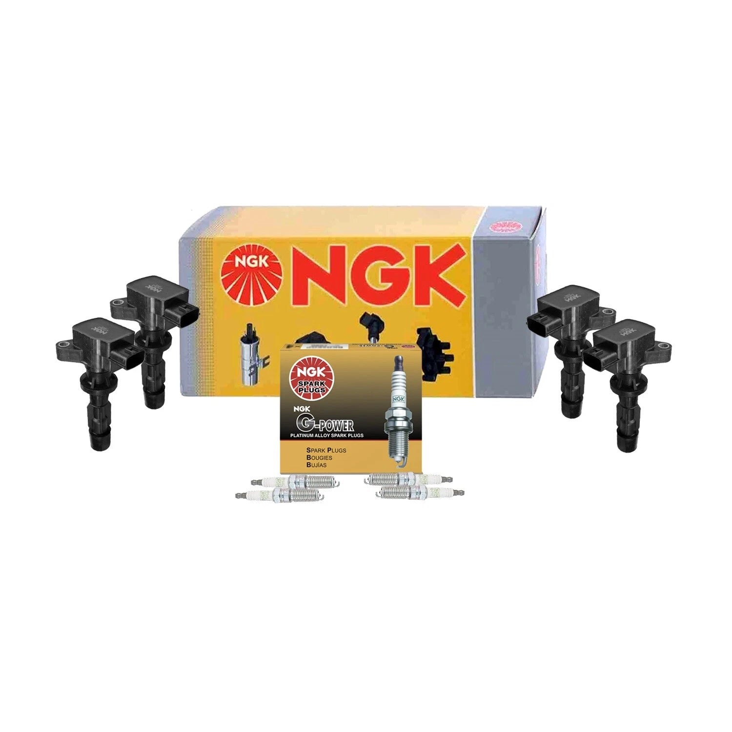 Set of 4 NGK Ignition Coils & 4 G-Power Spark Plugs for Mazda 3 6 CX-7 (2004–2013)