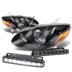 Black Clear Headlight, Amber Corner & Smoked LED Fog Light Kit for Toyota Corolla (2003–2008)