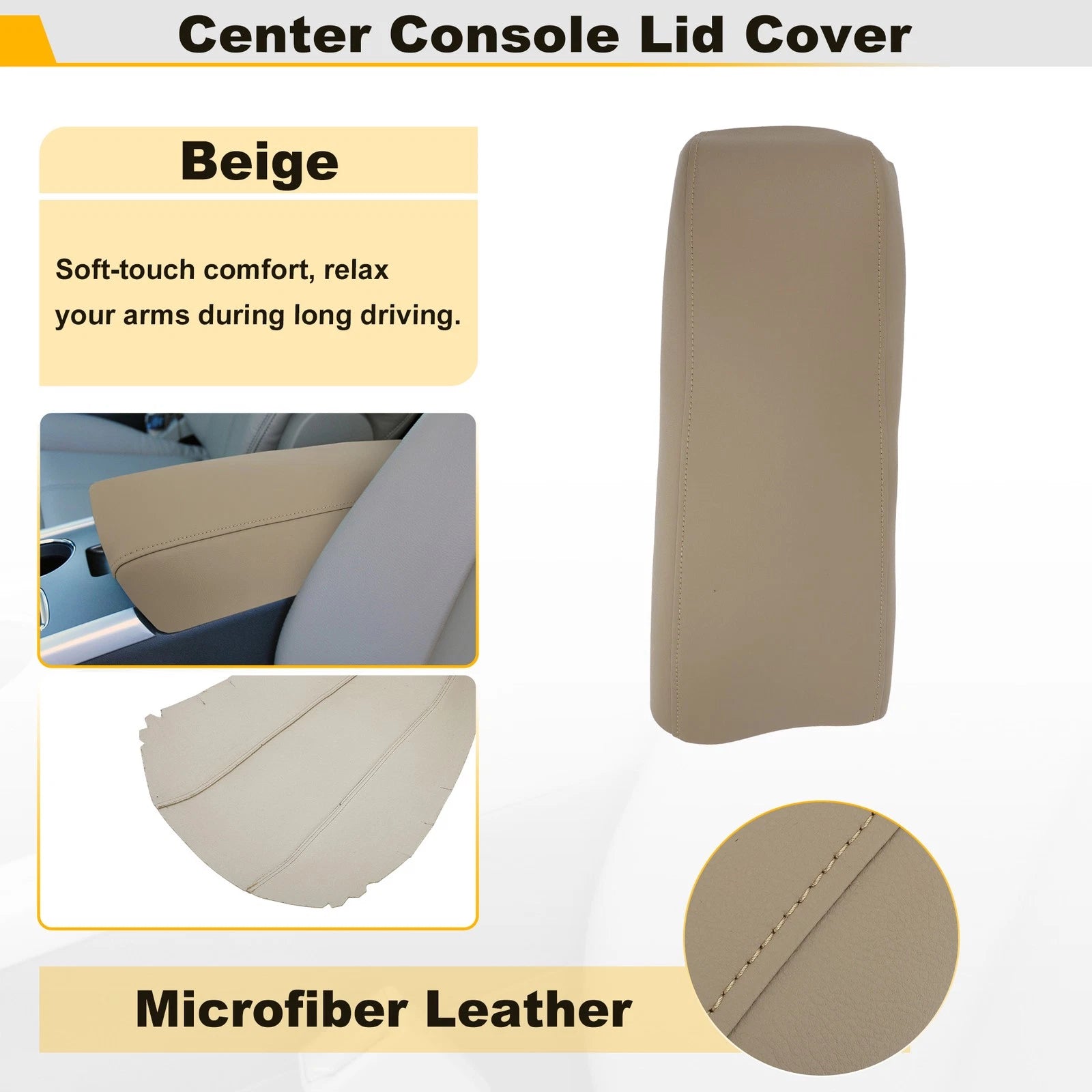 Leather Center Console Lid Armrest Cover for Ford Edge (2011–2014) Beige