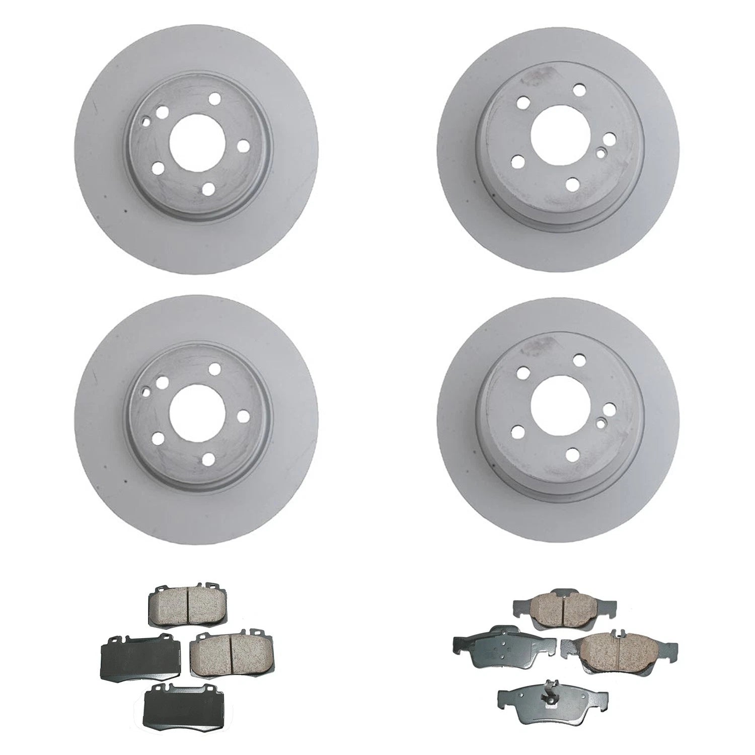 Set of 4 Disc Brake Rotors & Akebono Euro Pads for Mercedes W211 E500 (2003–2009)