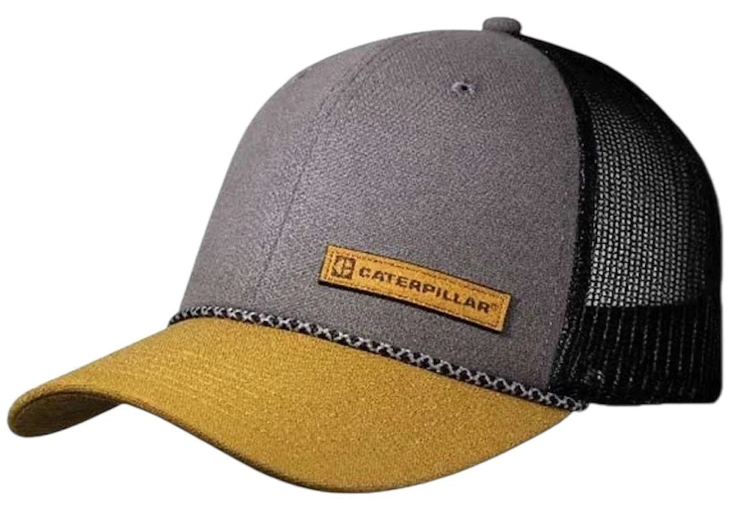 Caterpillar Trucker Hat for Trucks (Gray & Black Mesh, Tan Visor)