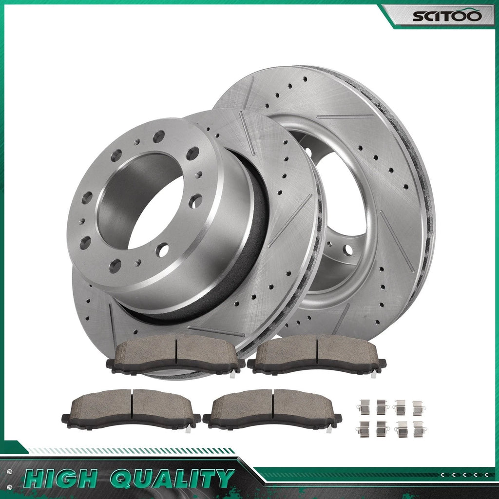 Rear Drilled Slotted Rotors + Pads for Ram 2500 3500 (2019–2023)