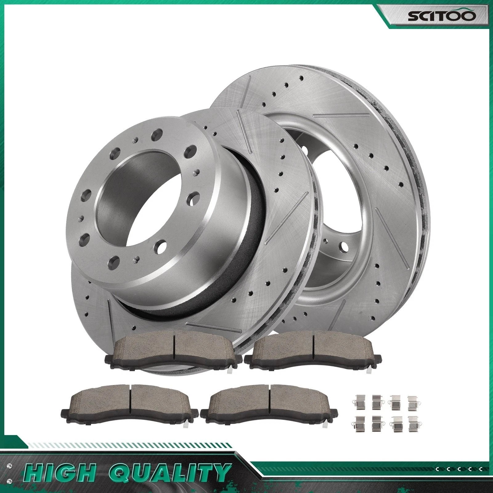Rear Drilled Slotted Rotors + Pads for Ram 2500 3500 (2019–2023)