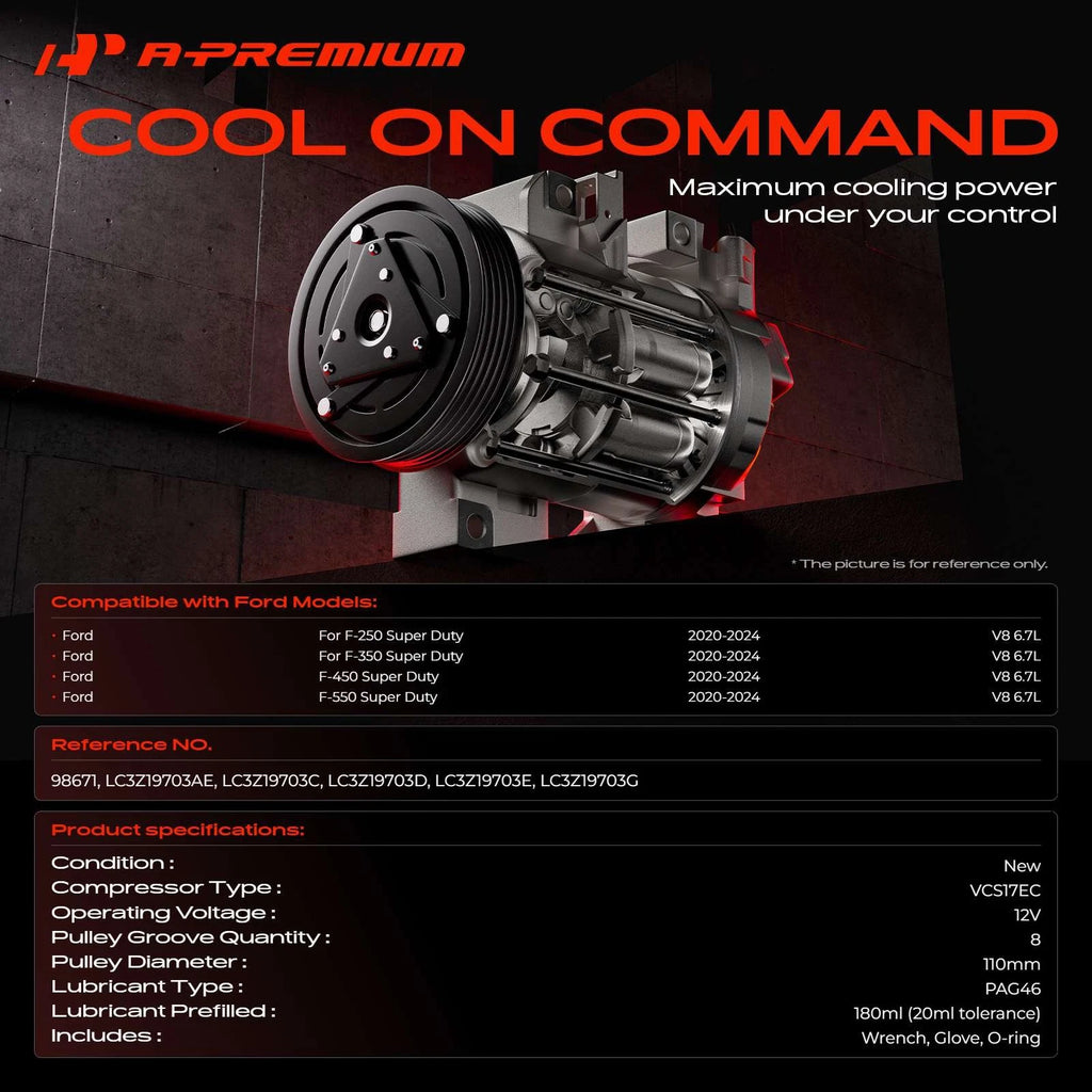 A/C Compressor with Clutch for Ford F-250 F-350 Super Duty (2011–2016)