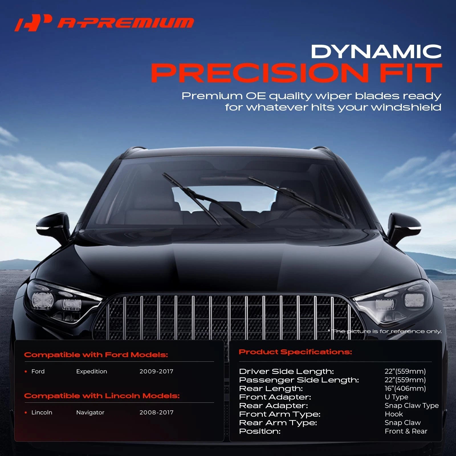 Set of 3 Windshield Wiper Blades for Ford Expedition (2009–2017)