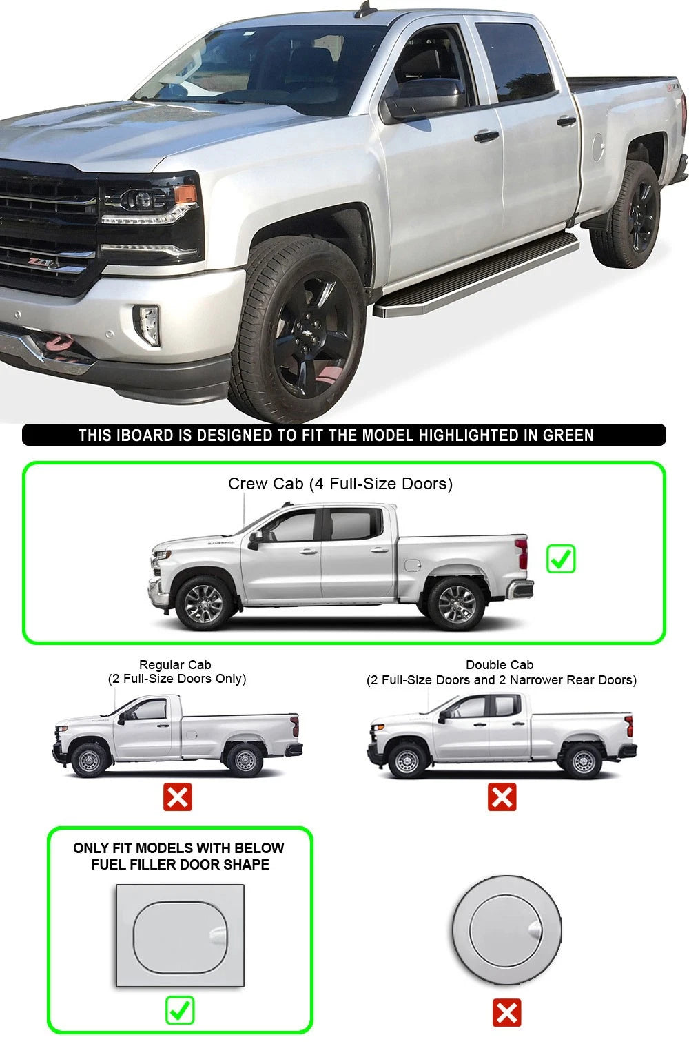 Set of 2 Polished 6" Side Steps for 2019–2026 Chevy Silverado GMC Sierra Crew Cab