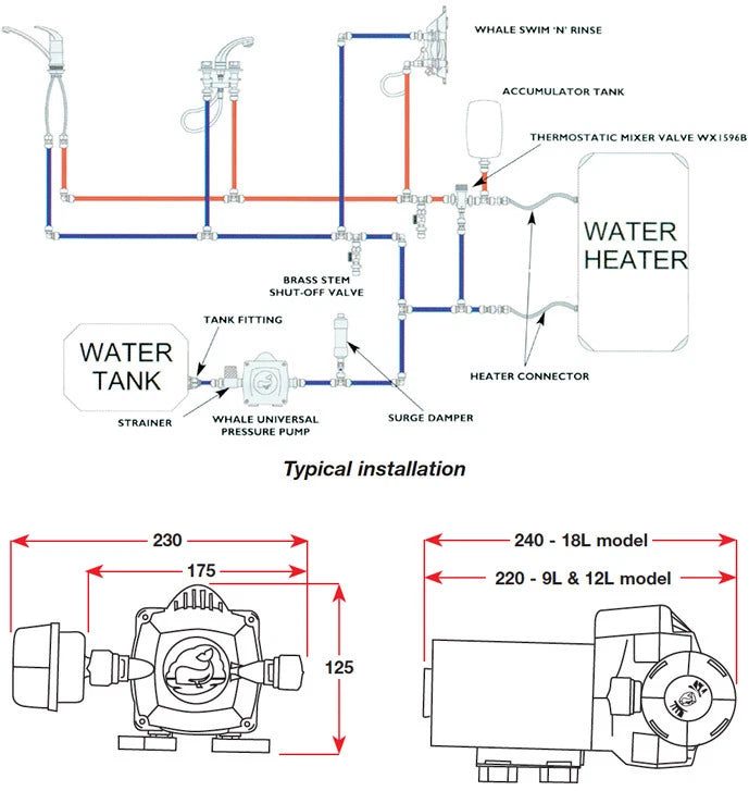 Universal Water Pressure Pump for WHALE UF1815 (12V, BLA 133235, 45 PSI)