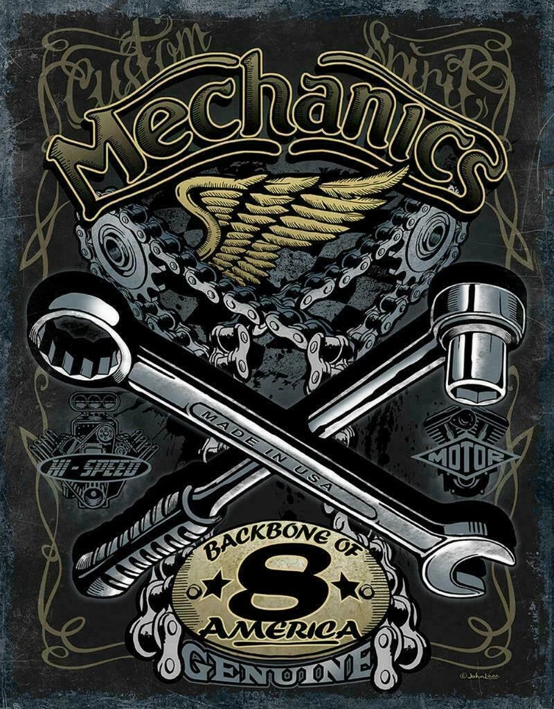 Mechanics Backbone Of America Tin Metal Sign - 2571