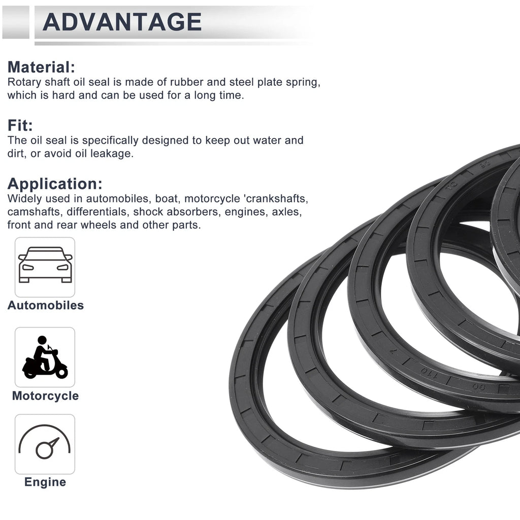 Set of 5 Oil Seal Rotary Shaft Seal for Various Models (90x110x7mm)