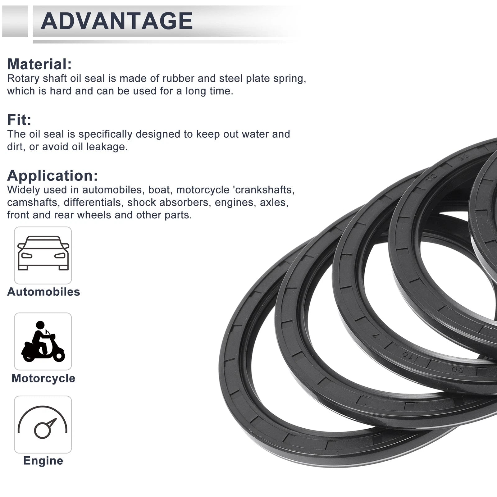 Set of 5 Oil Seal Rotary Shaft Seal for Various Models (90x110x7mm)