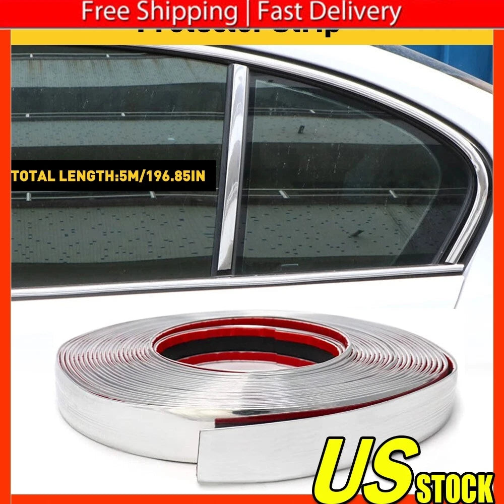 Set of 4 Chrome Trim Molding Strips for Car Door Window (16FT)