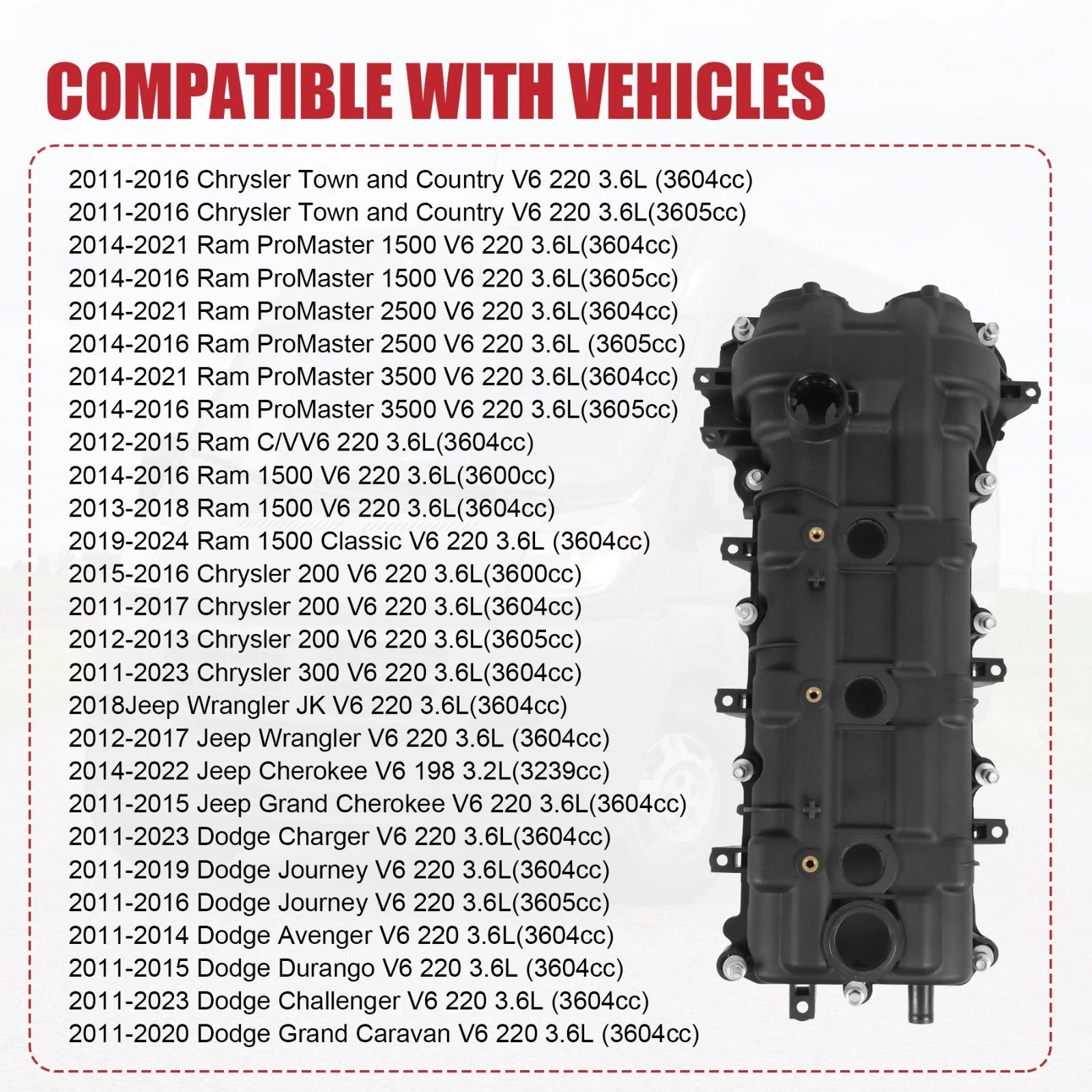 Left Engine Valve Cover for Chrysler Dodge Jeep Ram (2011-2019) 3.6L