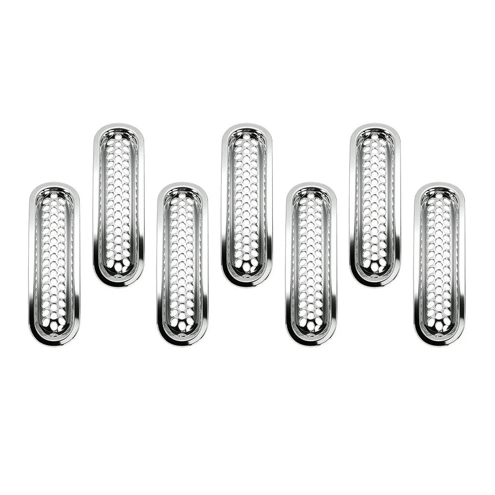 7X Front Grille Mesh Inserts Trim Chrome for Jeep Wrangler JK Unlimited (2007–2018)