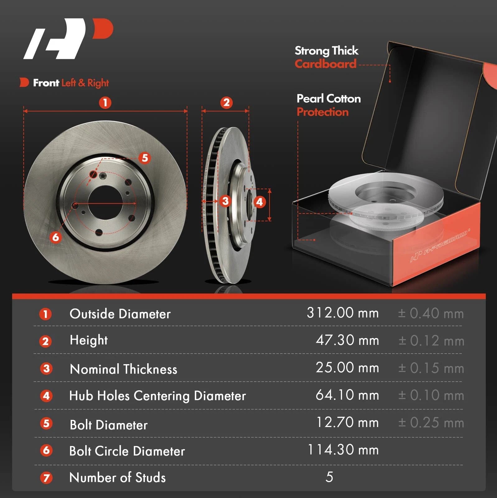 Front Disc Brake Rotors & Ceramic Pads for Honda Civic (2017-2020)