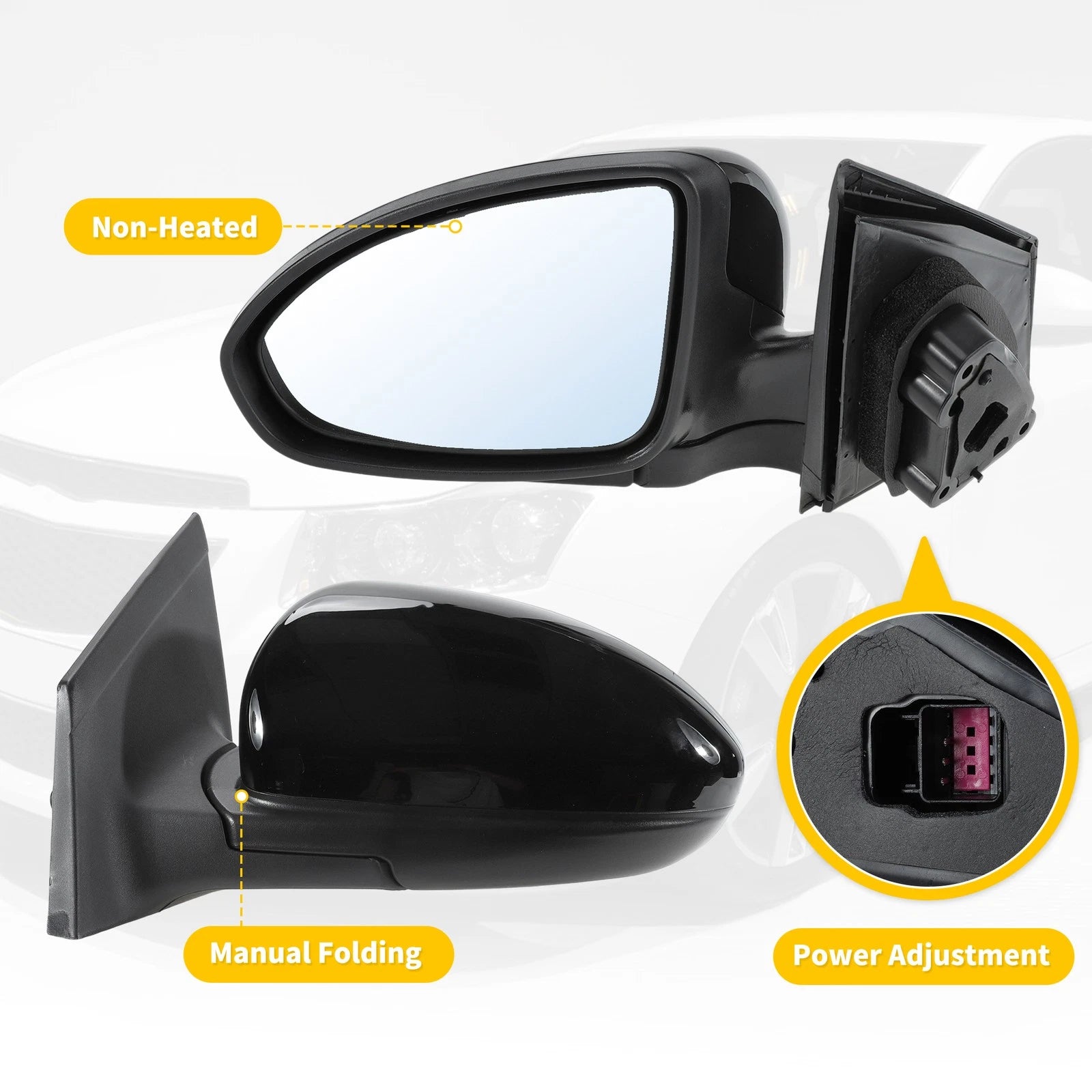 3Pin Left Side Door Mirror Gloss Black for Chevy Cruze Limited (2016)