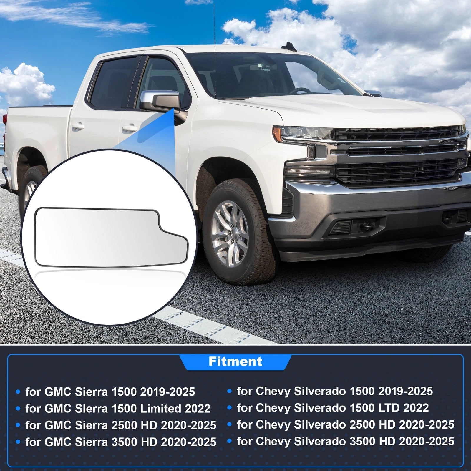 Right Lower Mirror Glass for Chevy Silverado & GMC Sierra 1500 2500HD 3500HD
