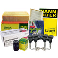 Set of 4 Mann Filters, 4 Hitachi Coils, 4 Denso Platinum Spark Plugs for Audi