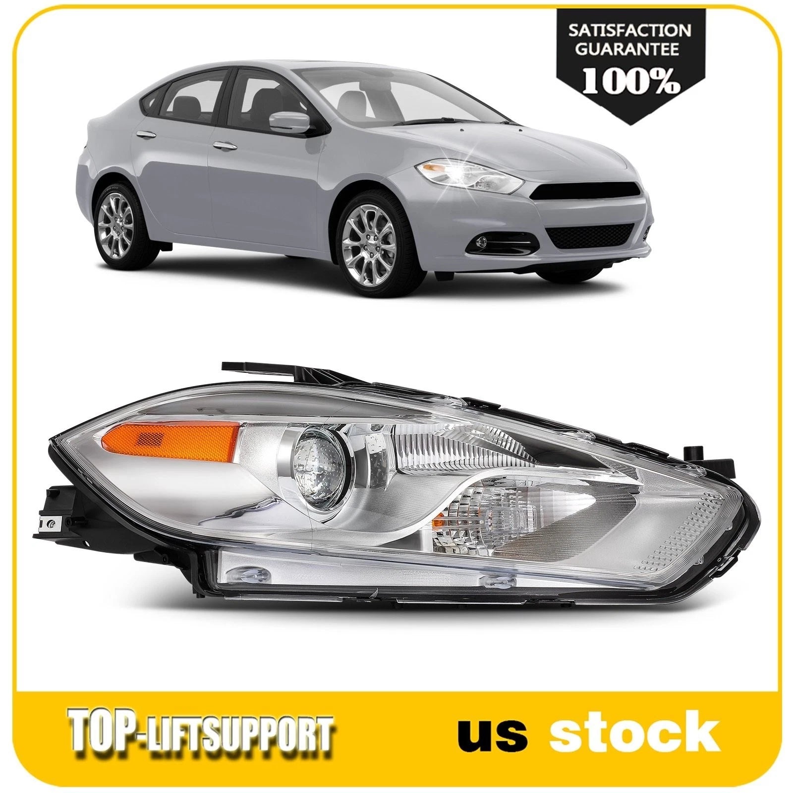 Left Side Headlight for Dodge Dart (2013–2016) Chrome Projector