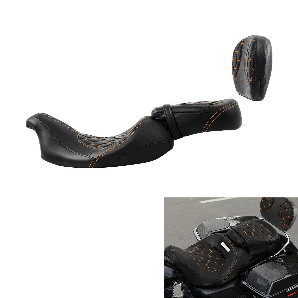 Backrest Seats for Harley CVO Road Glide 2009-2023 Black Orange