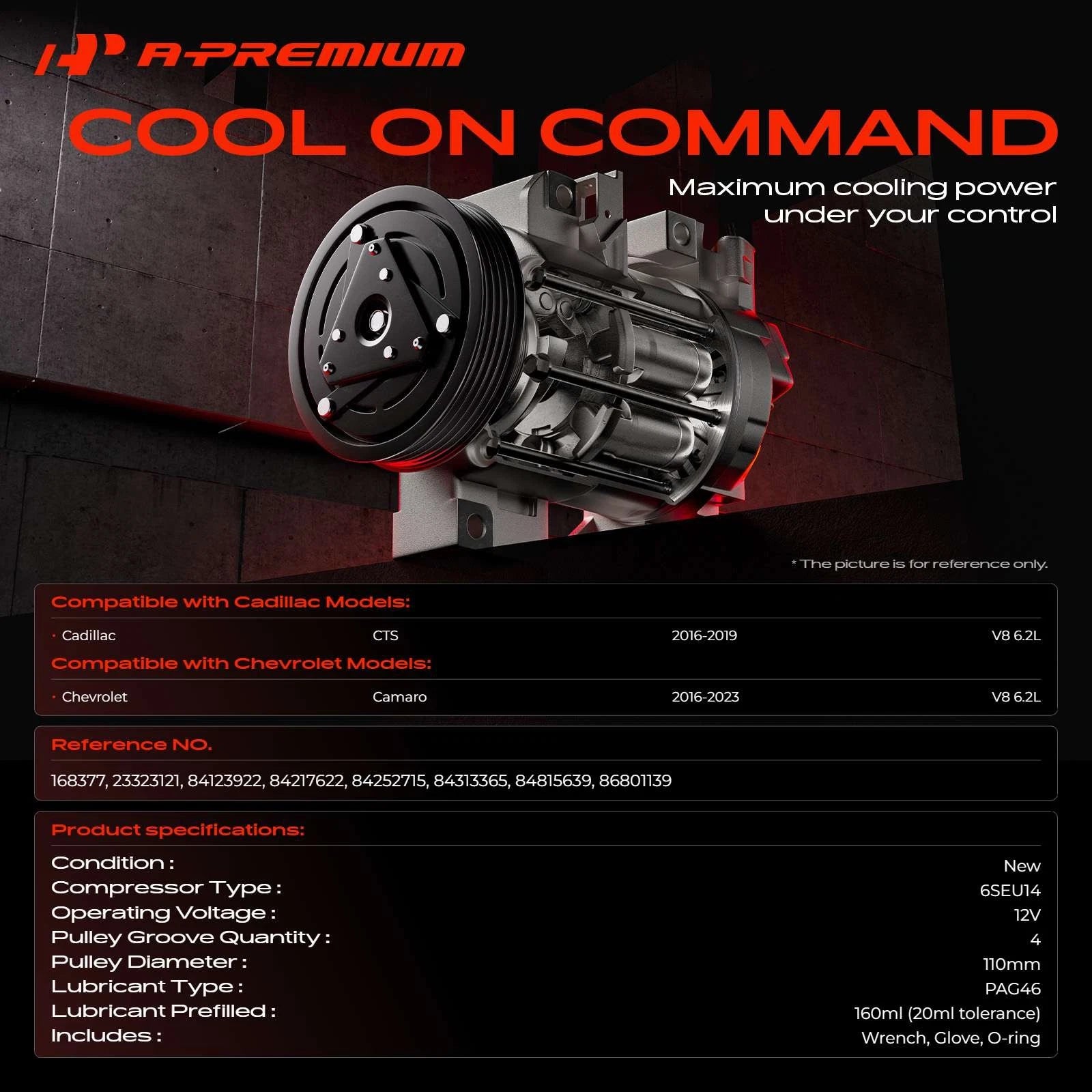 AC Compressor with Clutch for Chevy Camaro (2016–2024) Cadillac CTS (2016–2019)