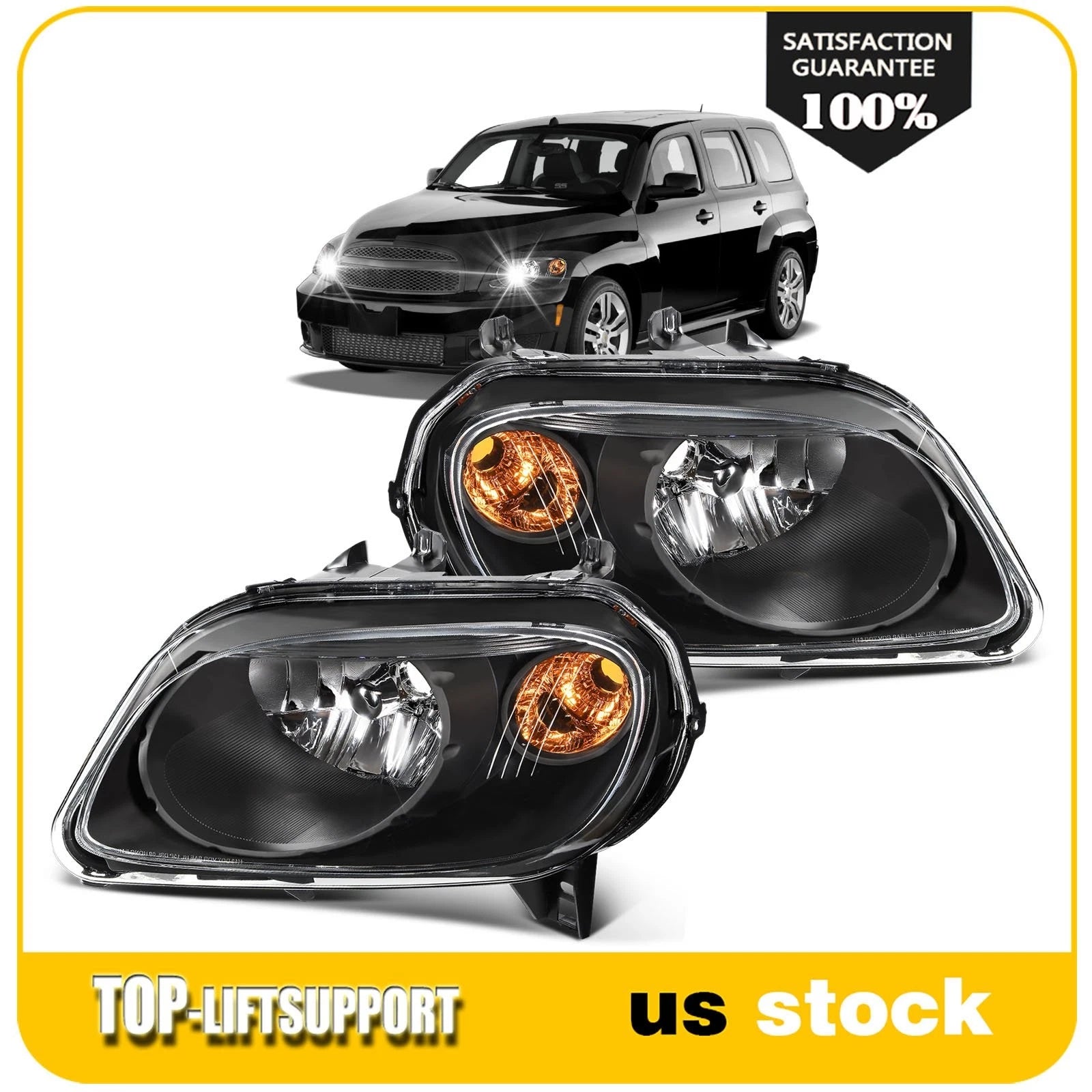 Pair Headlight Assemblies for Chevy HHR (2006–2011) Black Housing
