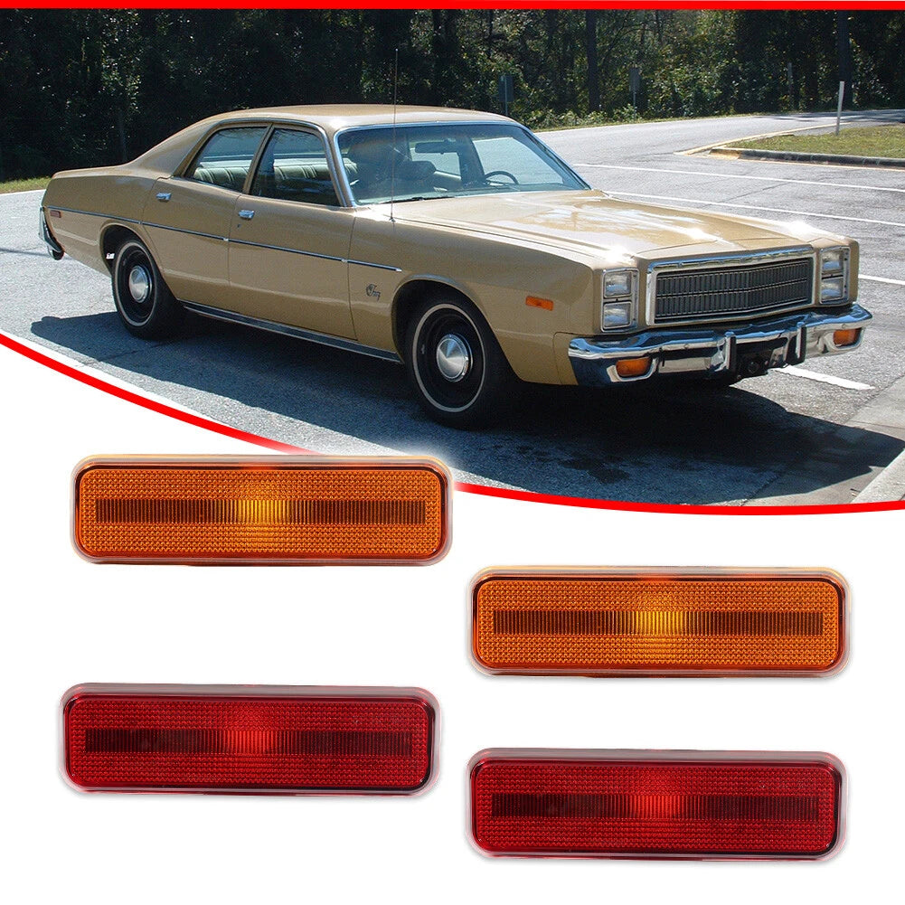 Set of 4 Amber Front + Red Lens Rear Side Marker Lights for Dodge Charger (1972–1974, 1984–1987)