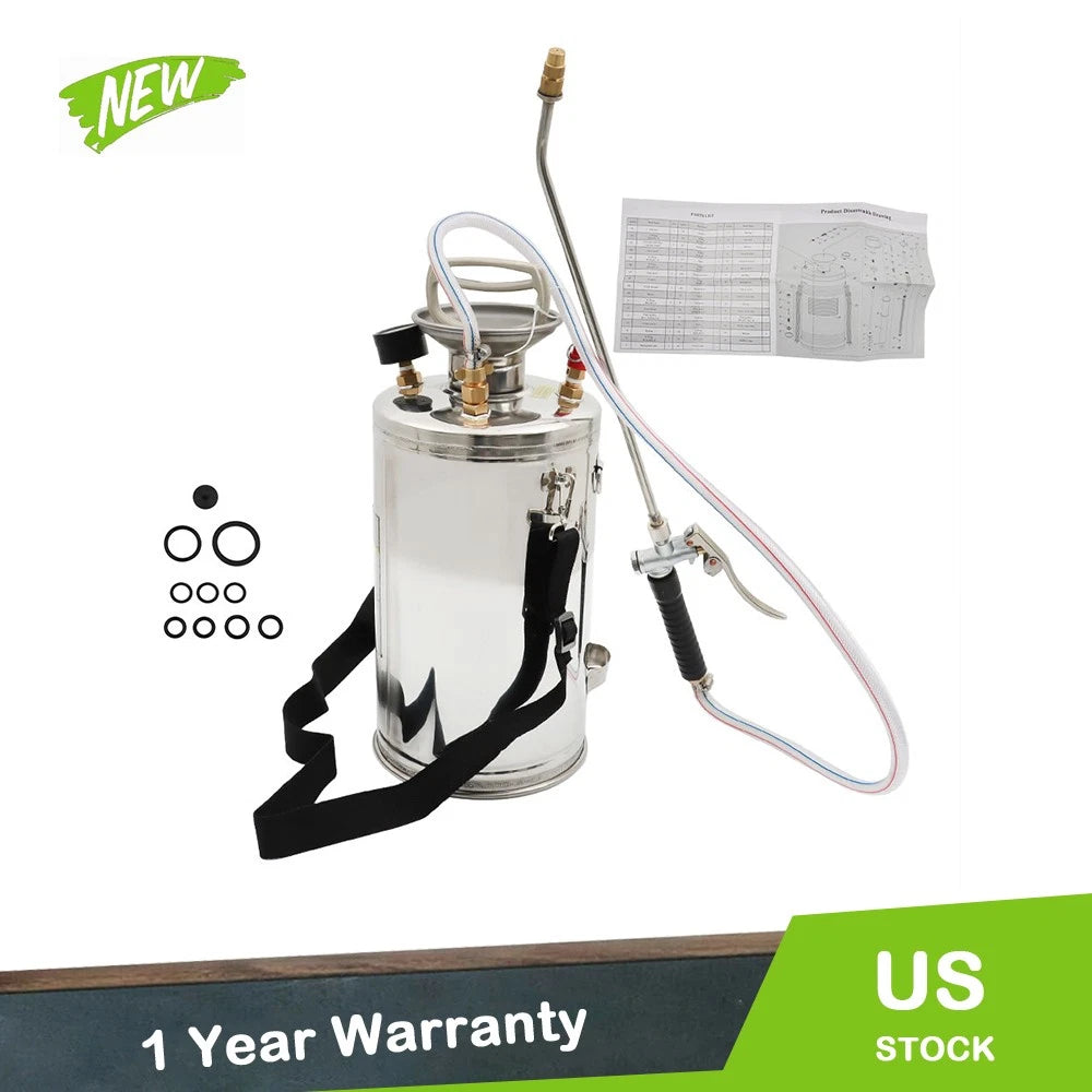 1.5 Gallon Stainless Steel Sprayer for Lawn & Garden (16" Wand, 3.3FT Hose)