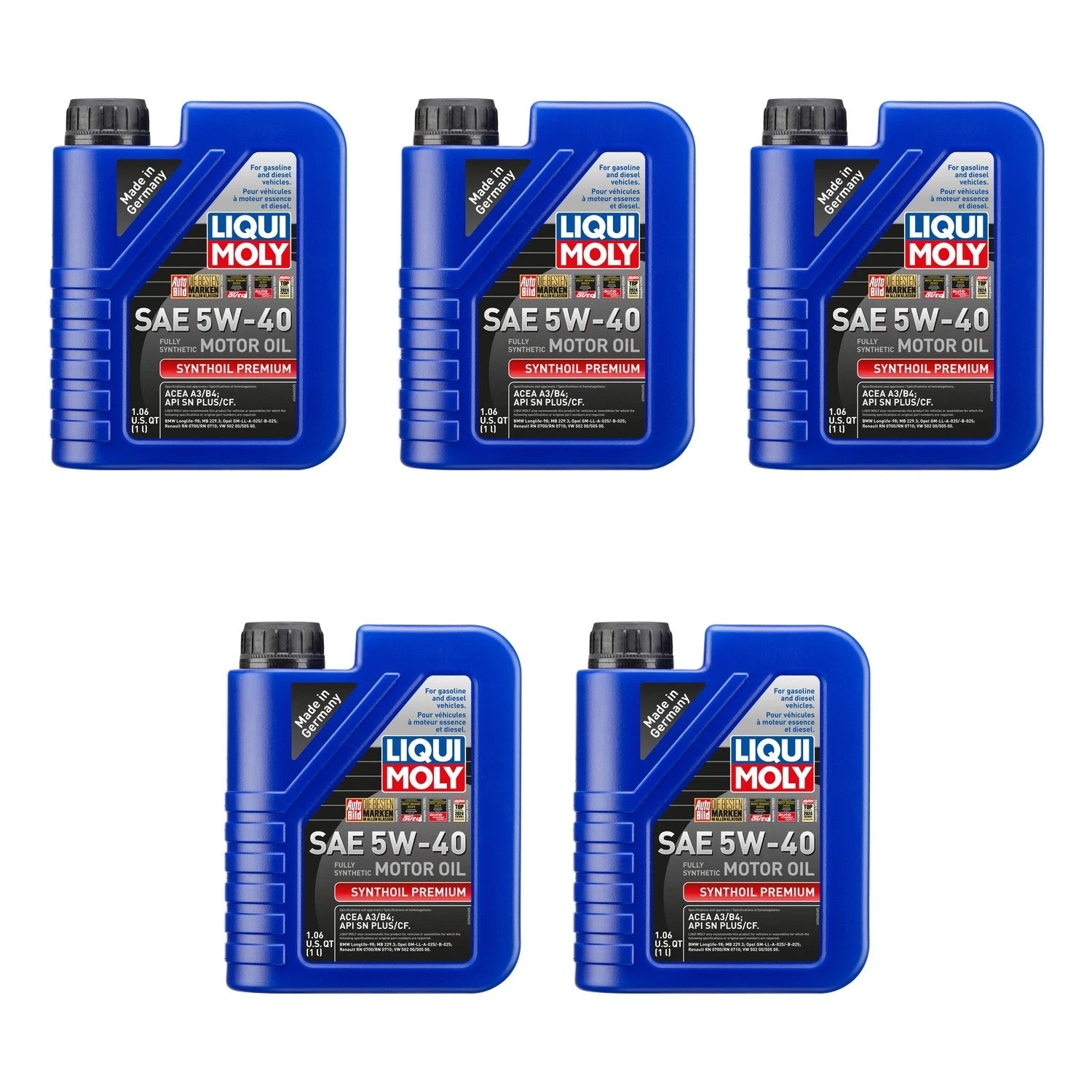 Set of 5 Liqui Moly Synthoil Premium 5W-40 Engine Motor Oil (5L)