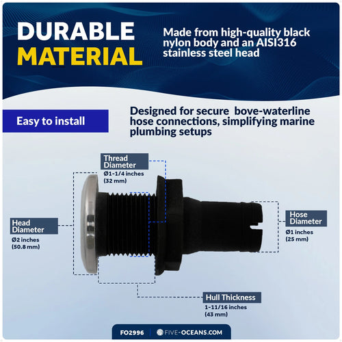 1 Inch Nylon/Stainless Steel Thru-Hulls for Various Boats (FO2996)