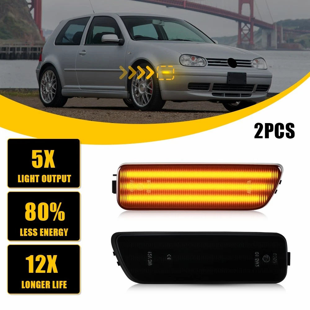 2X Smoked Amber LED Front Side Marker Light for Volkswagen Cabrio (1999–2002)