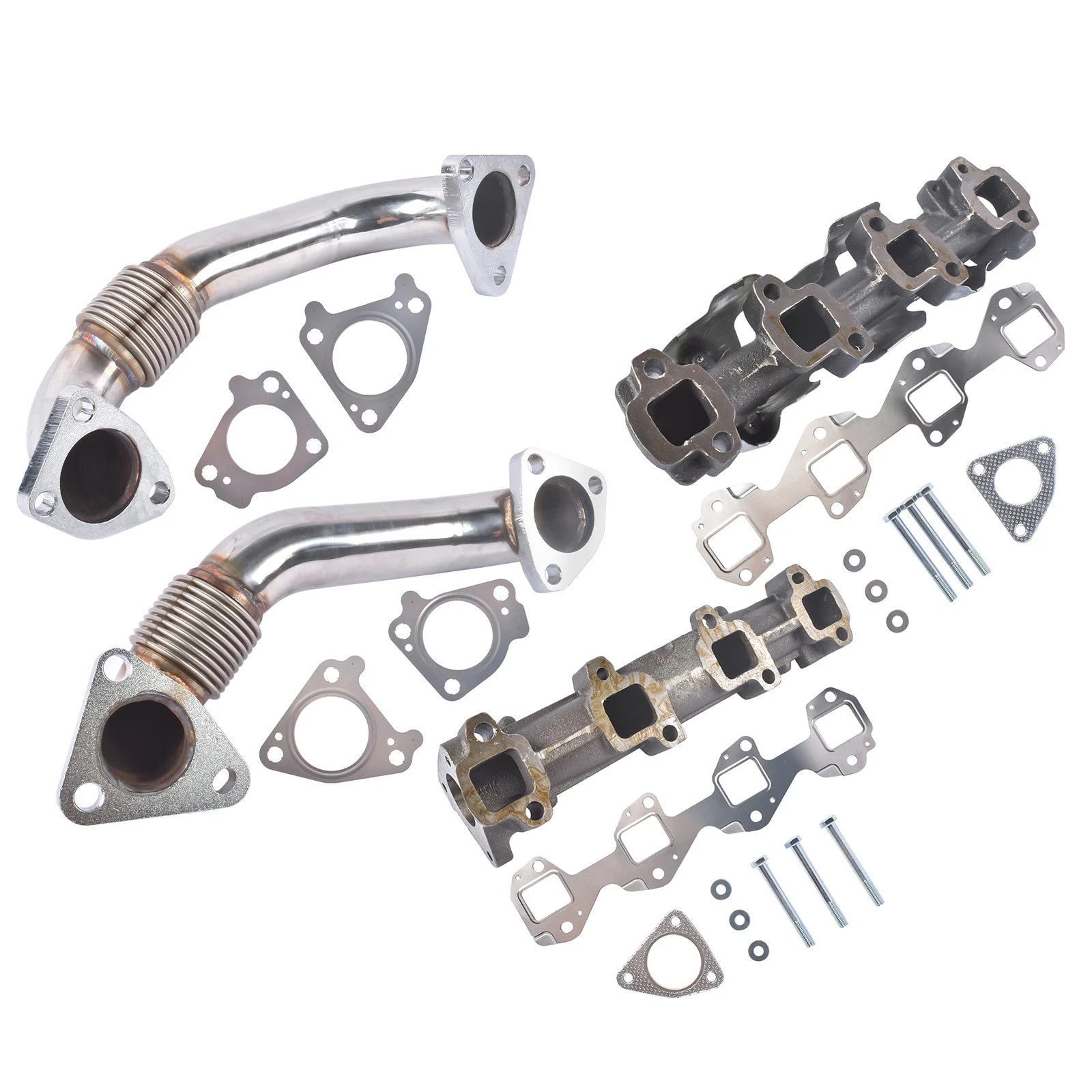 2Pcs Upgraded Manifolds with Up Pipes for GM 6.6L Duramax (2001–2016)